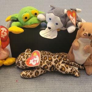 Mcdonald's Ty Plush Toy Lot - Leopard Print, Green, Yellow, Gray, Brown, White
